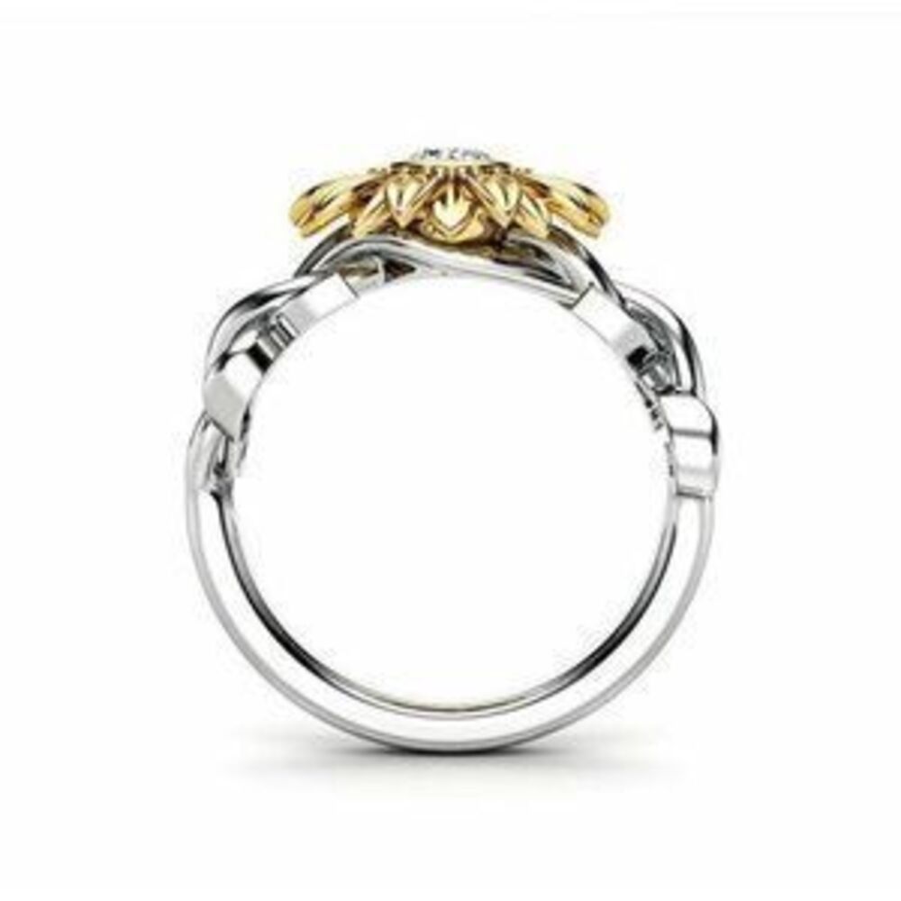 NEW 18K White&Yellow Gold Diamond Sunflower Ring B